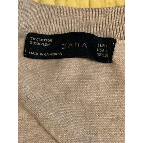 Zara Cap Sleeve Knit Top Large Beige Mini 90’s Y2K Style - Picture 3 of 3